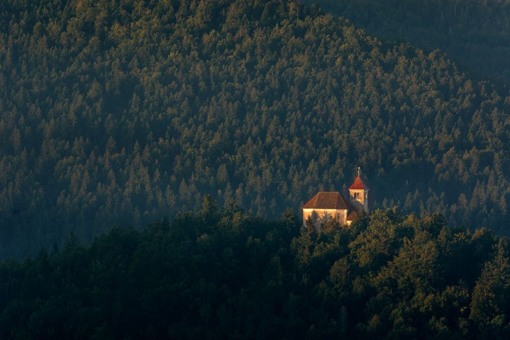 The Church of St Joseph surrounded by woods on the Malecnik hill above Preserje in central Slovenia