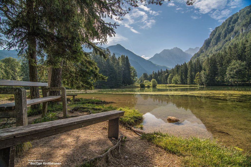 The heart-shaped Plansarsko Jezero lake in Zgornje Jezersko, Slovenia