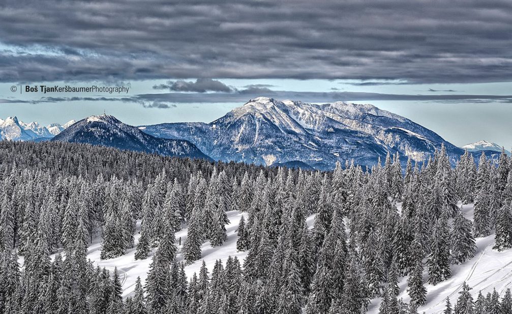 A beautiful view of the Peca and St. Ursula mountains from Ribnisko Pohorje