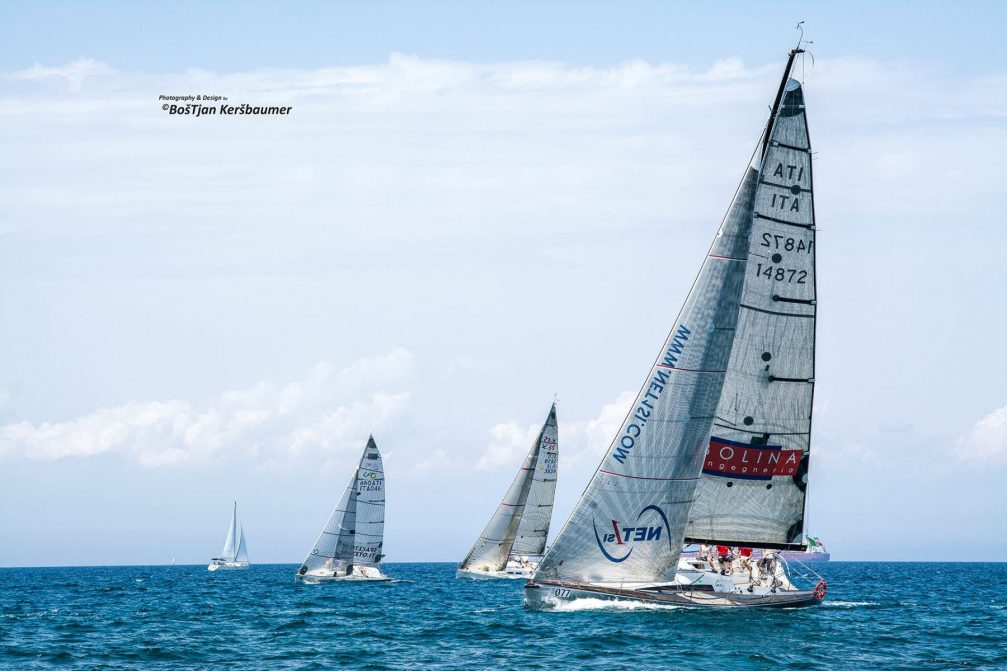 Four sailing boats in the Adriatic Sea near Izola, Slovenia