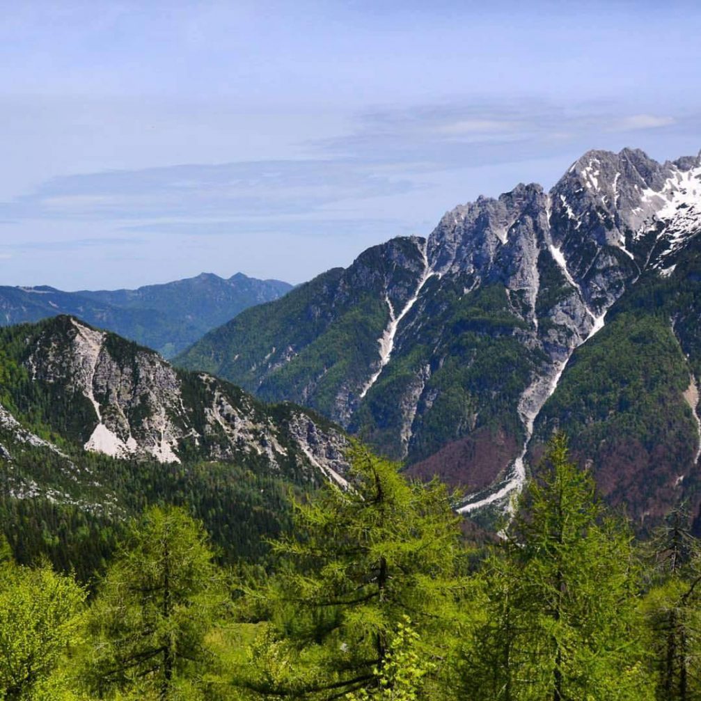 A mountain view from the Vrsic mountain pass road