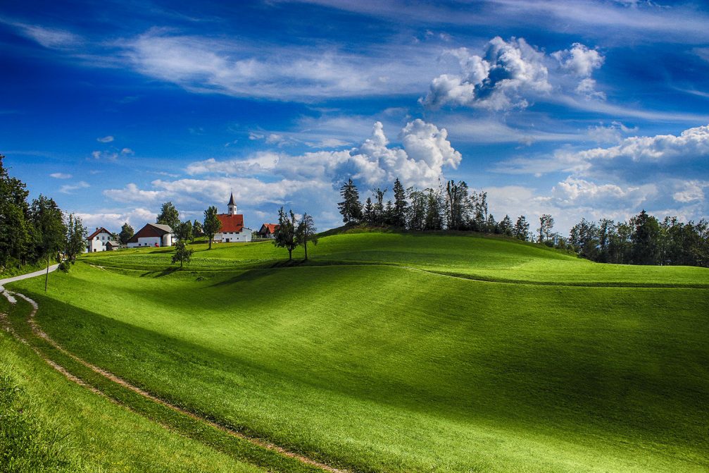 The village of Gore in the hills east of the town of Idrija in western Slovenia