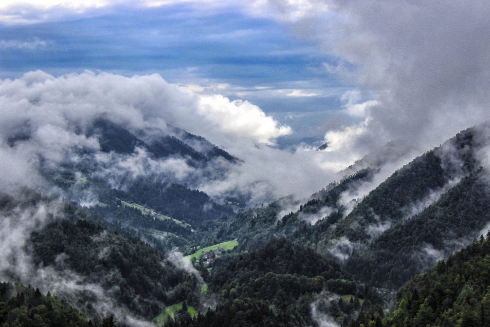 Elevated view of the Idrija Fault from Kanomeljsko Razpotje