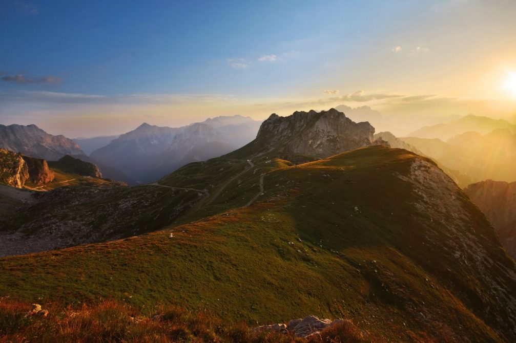 The Mangart Saddle in the Julian Alps with the highest road in Slovenia