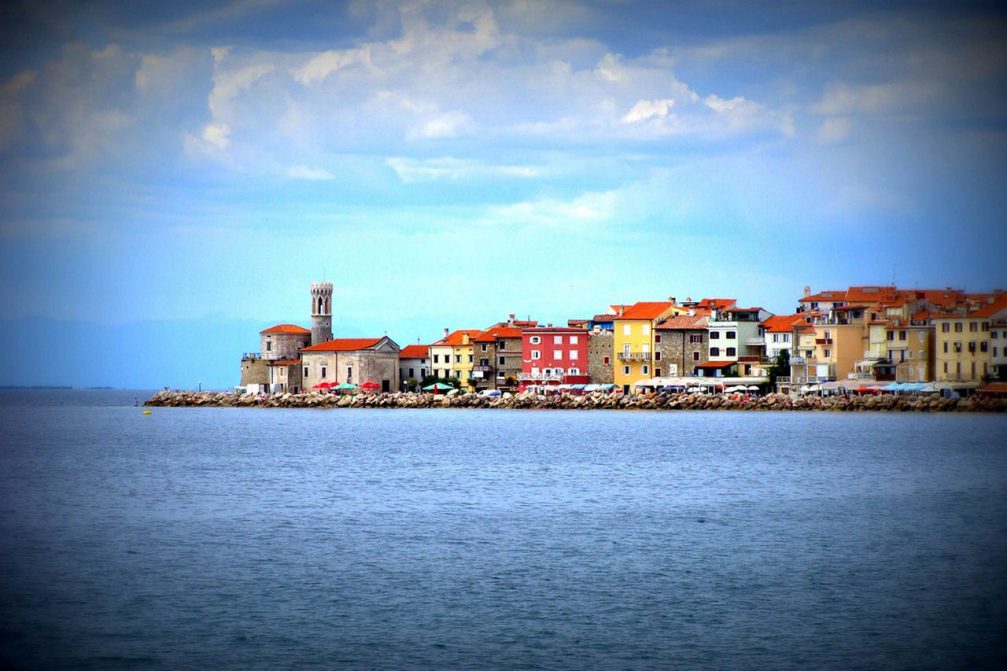 The beautiful sea side promenade in the coastal town of Piran in Slovenia