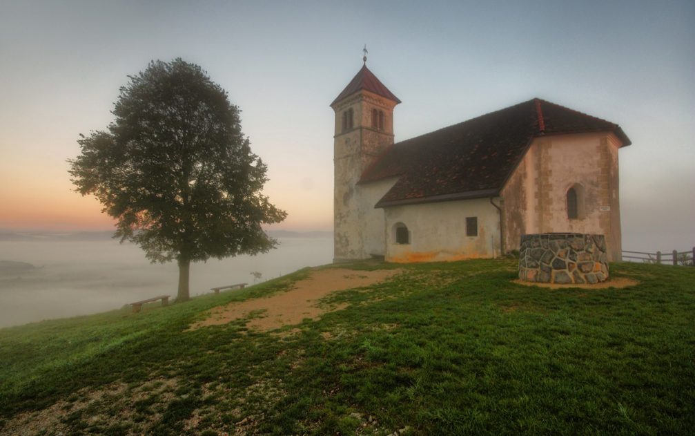 The church dedicated to Saint Anne on top of a hill above the Ljubljana Marshes