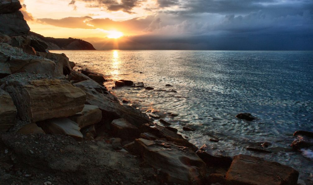 The Strunjan Peninsula with several kilometres of untouched coast jutting into the Adriatic Sea in Slovenia