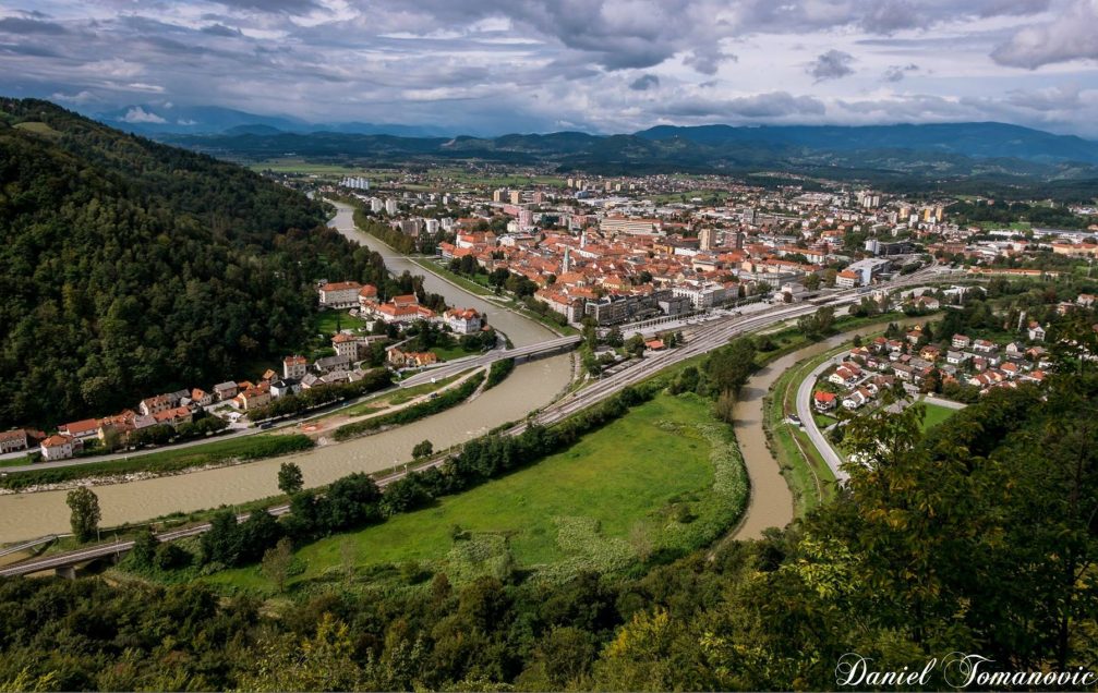 Elevated view of the city of Calje, Slovenia from the Old Castle