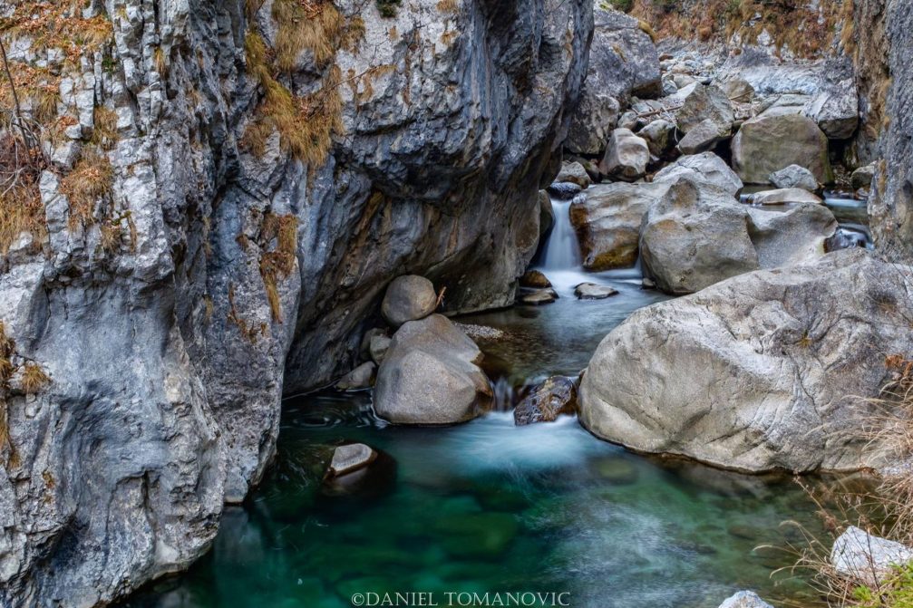 River Trziska Bistrica flowing through the Dovzan Gorge near Trzic, Slovenia