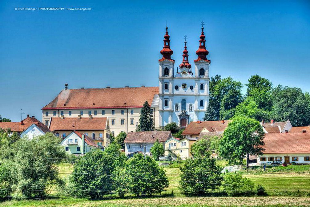 The beautiful Holy Trinity Pilgrimage Church and Franciscan Monastery in lovely setting in Slovene Hills