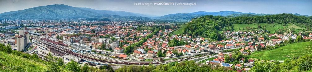 A beautiful panorama of the city of Maribor, Slovenia, from the Stolni Vrh hill