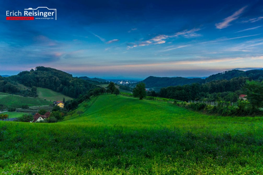 View from the small village of Pocehova towards the city of Maribor