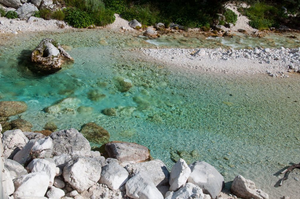 Crystal clear waters of the Soca river in Slovenia