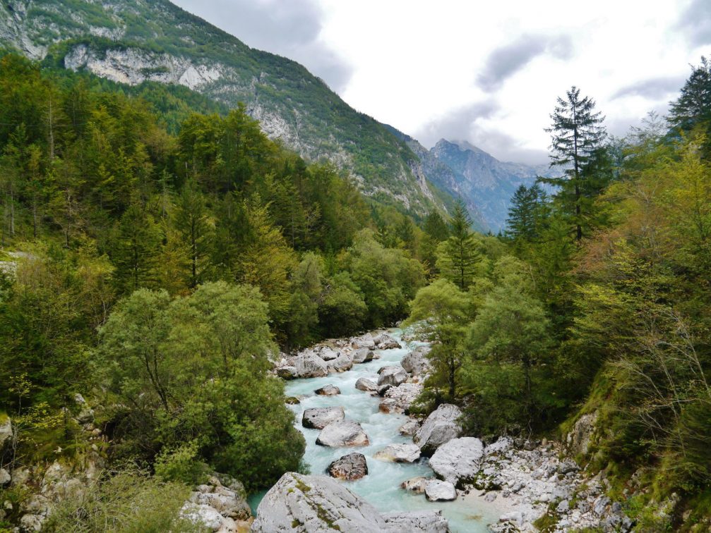 The Soca River and the extraordinary surroundings of the Triglav National Park in Slovenia