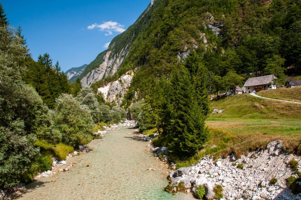 The Soca River at its beginnings in the Trenta valley in the Triglav National Park