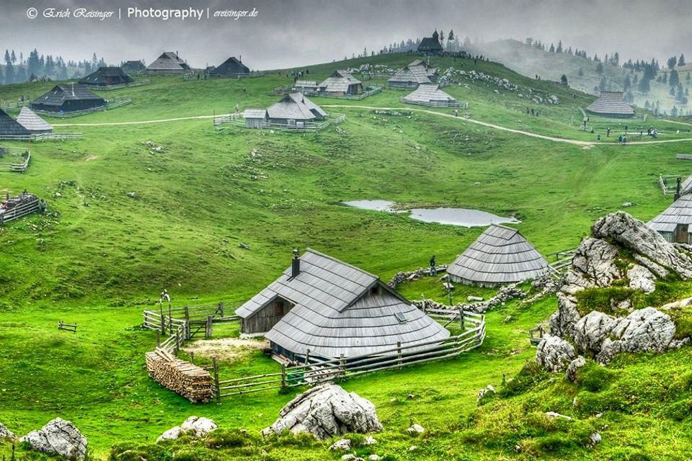 The Velika Planina high-elevation Alpine settlement with traditional herdsmen's huts