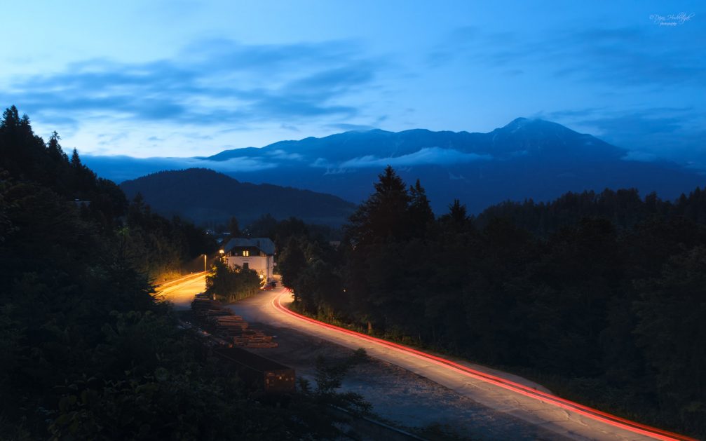 The Jezero Bled train station at night