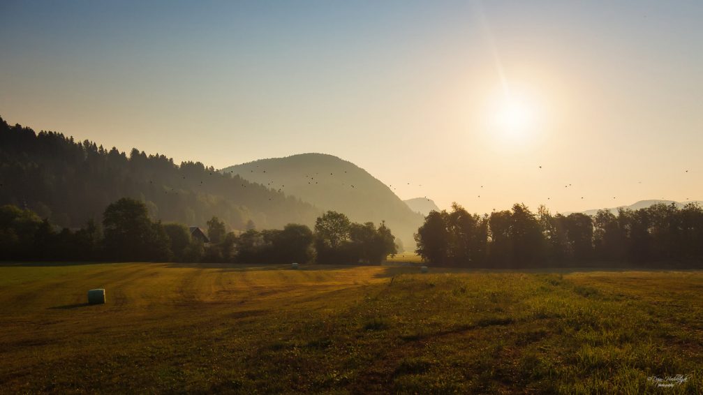 The peaceful countryside in the Bohinj valley in northwestern Slovenia