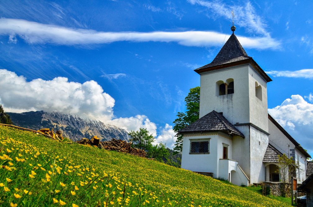 Church of St. Peter above the village of Begunje Na Gorenjskem in northwestern Slovenia