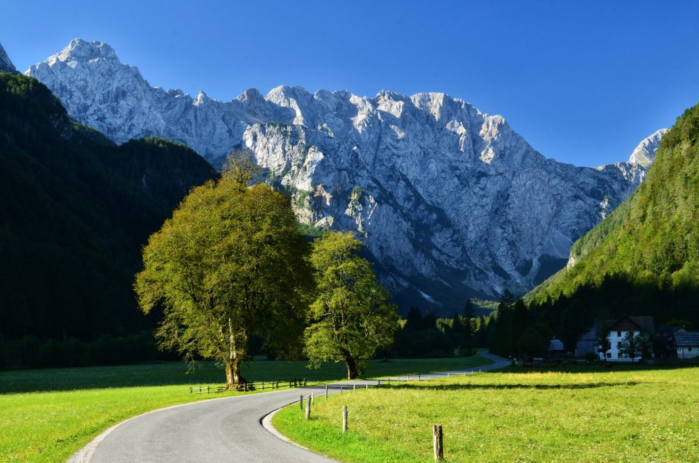 A spectacular view at the entrance into the Logarska Dolina Valley in Solcava in northern Slovenia