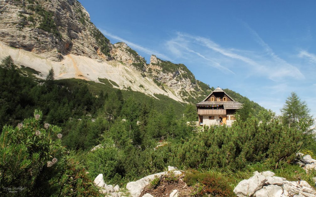 The Ceska Koca mountain hut in the Kamnik–Savinja Alps above Jezersko in northern Slovenia