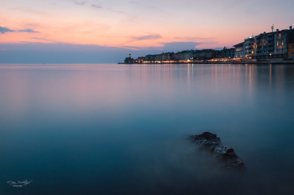 Piran waterfront at sunset