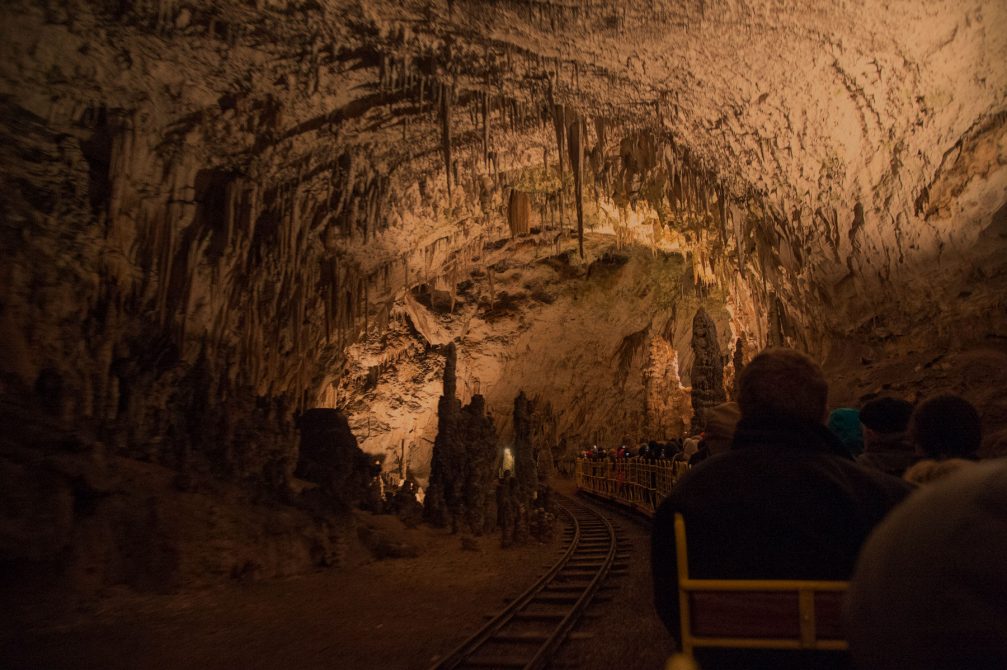 A view from the train inside the Postojna Cave