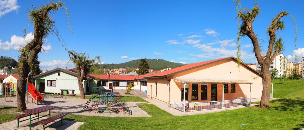 A kindergarten with the children's playground in Postojna, Slovenia