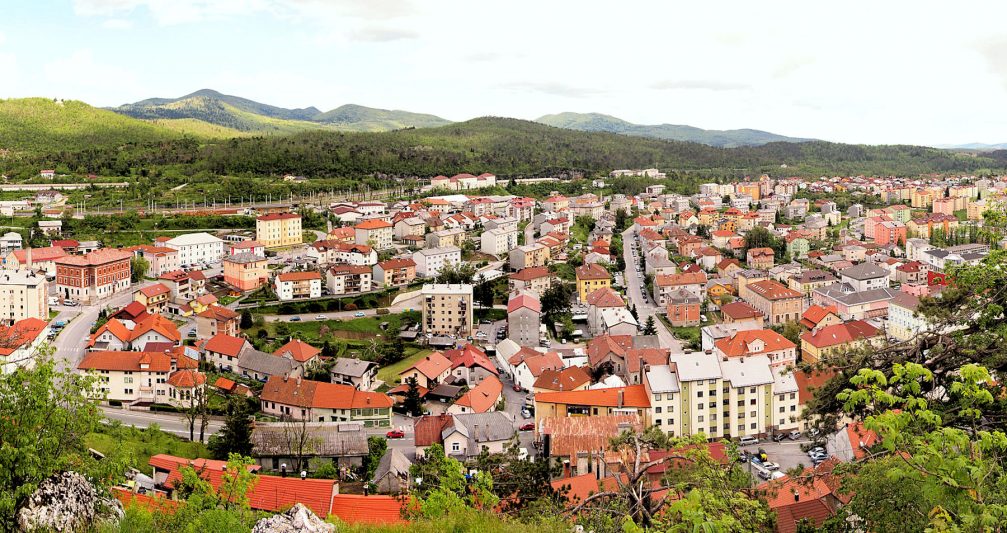 Panoramic view of the town of Postojna, Slovenia