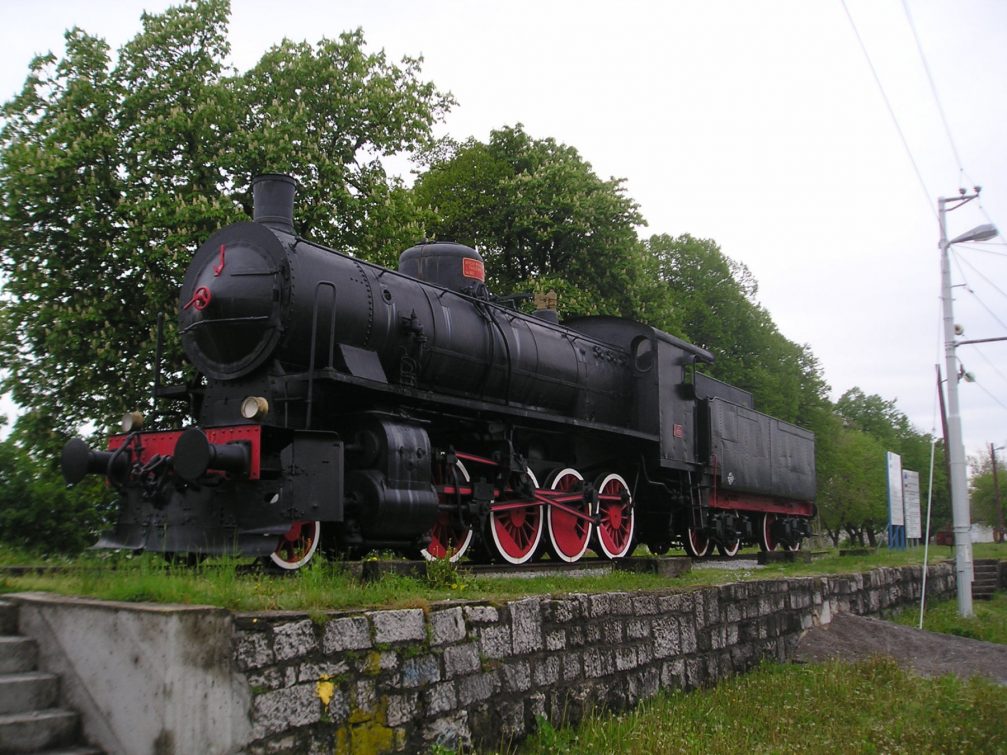 A steam locomotive at the train station in Postojna, Slovenia