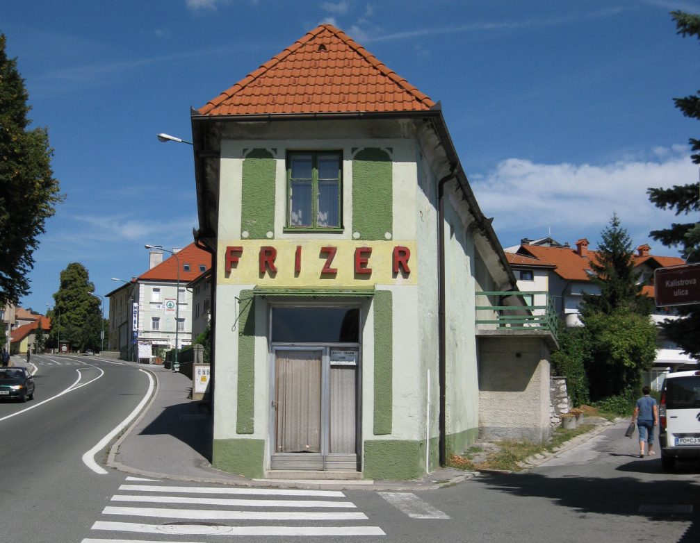 The Ljubljanska Cesta road in Postojna with the Hotel Sport in the background