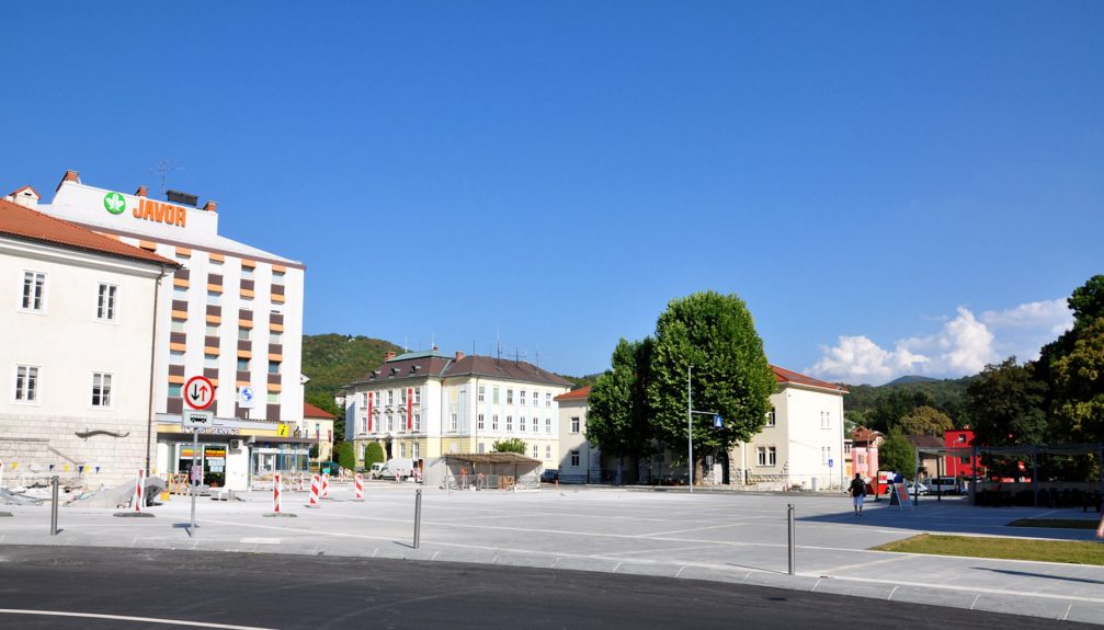 A view towards the Titov Trg square in the town centre of Postojna, Slovenia