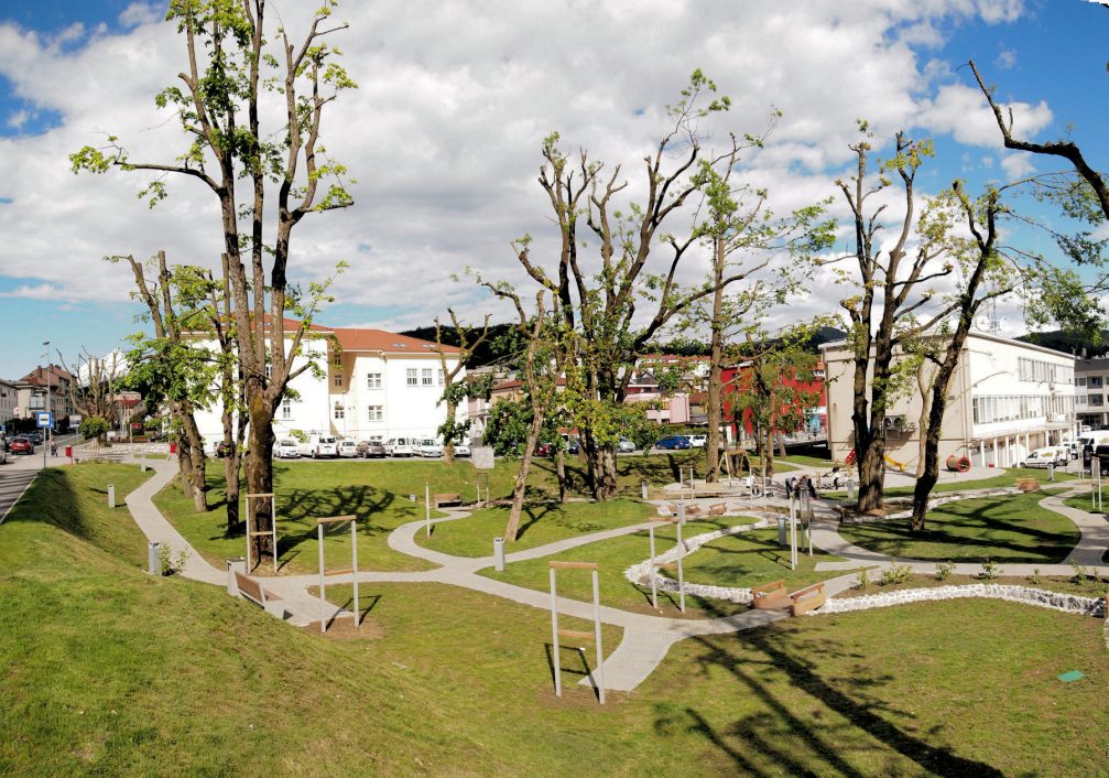 Postojna Town Park on a sunny summer day