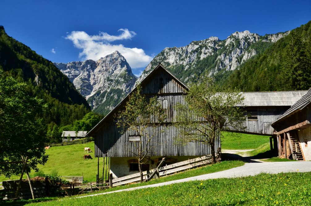 A traditional farmsteads in the Robanov Kot Valley and Landscape Park in northern Slovenia