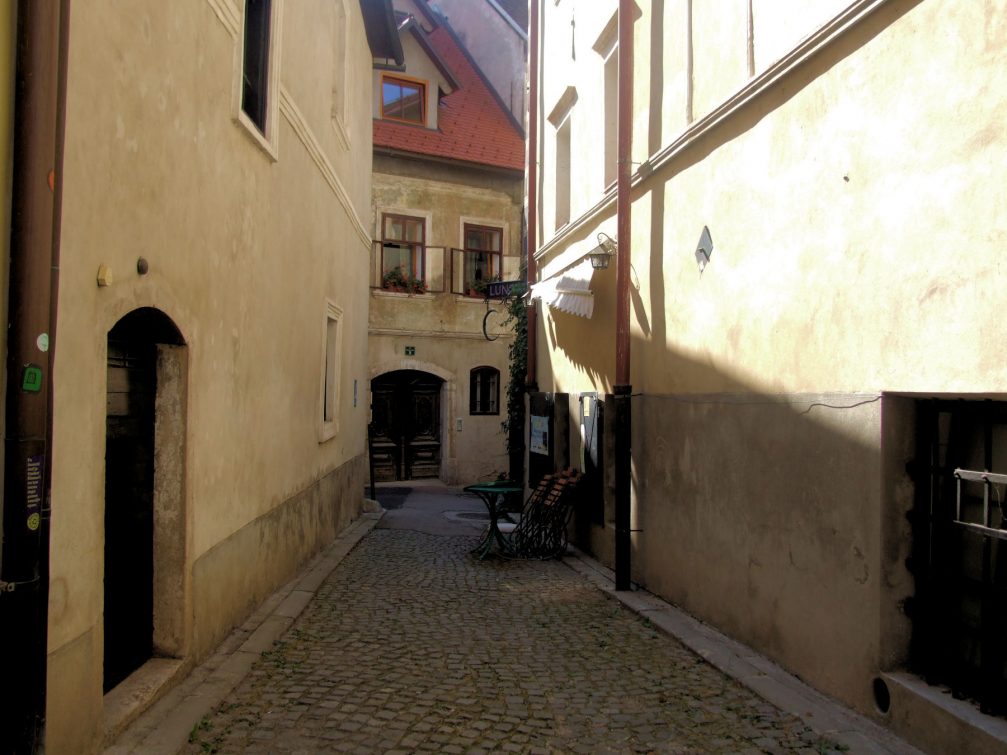 A view of the Blazeva Ulica street in Skofja Loka, Slovenia