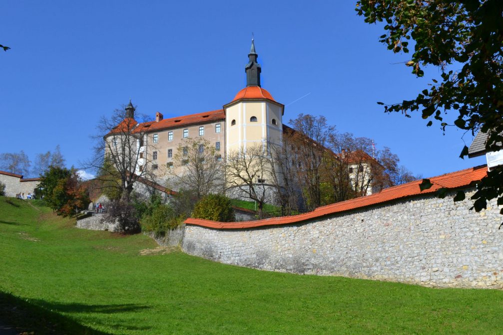 Loka Castle and part of the town walls in Skofja Loka, Slovenia