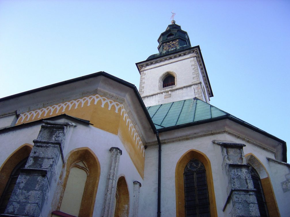 The late-Gothic Parish Church of Saint Jacob in the town of Skofja Loka, Slovenia