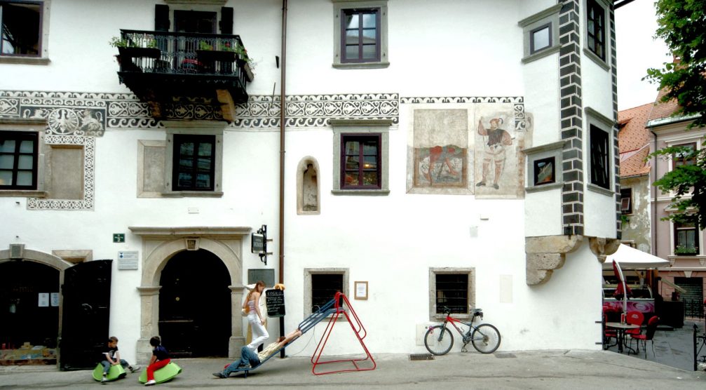 The Homanova Hisa House in the historic town centre of Skofja Loka in Slovenia