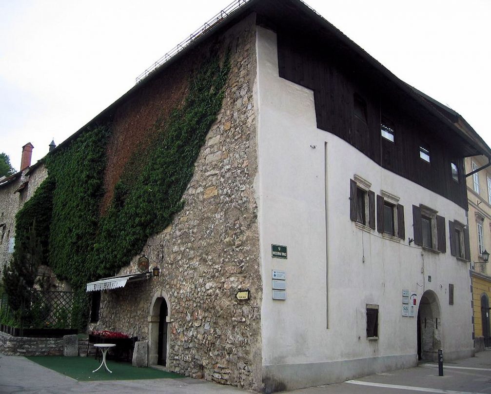 The historic Martin House built as part of the town walls in Skofja Loka, Slovenia