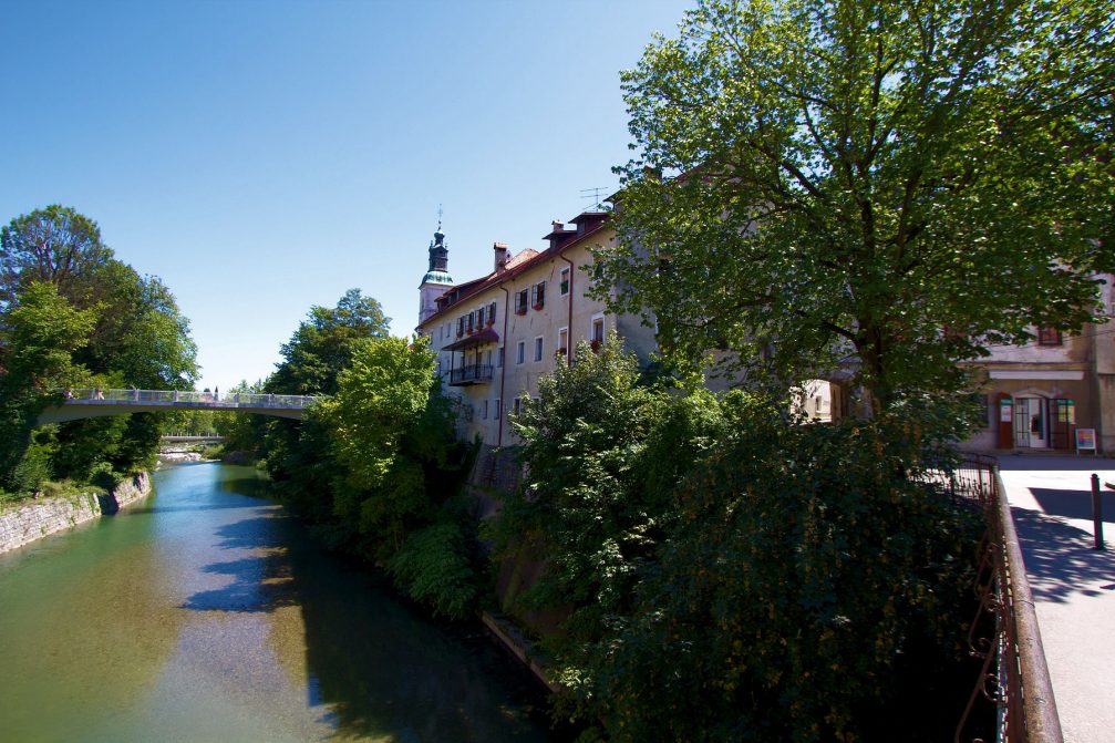 Bridges over the Selska Sora river in the town of Skofja Loka, Slovenia