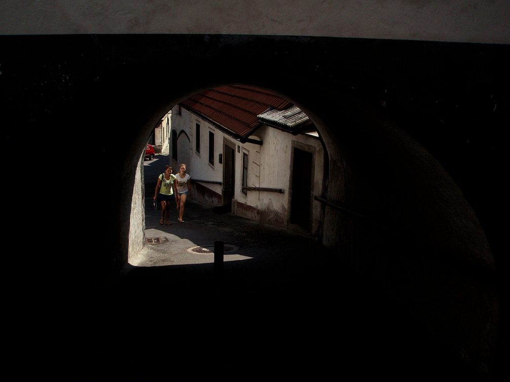 Passage from the Old School towards the Lower Square in Skofja Loka, Slovenia