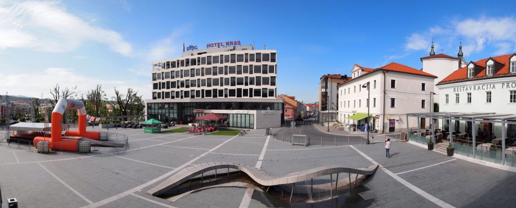 The Titov Trg square panorama in Postojna, Slovenia