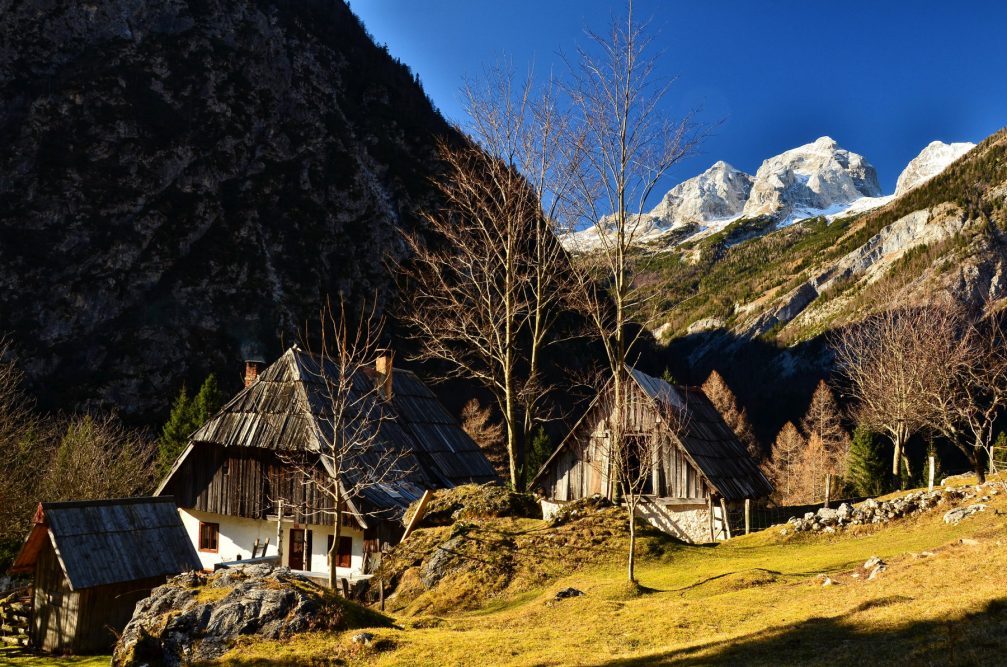 Turer farmstead or Turerjeva Domacija in Zadnja Trenta in the Triglav National Park in Slovenia