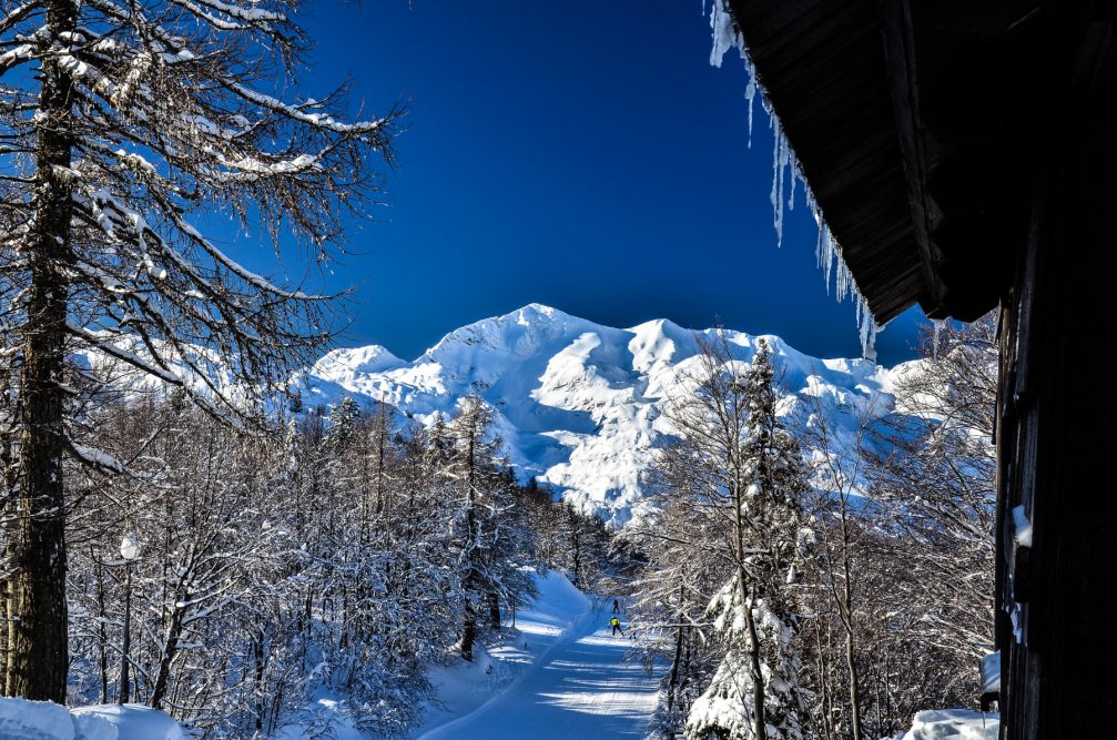 A cross-country skiing trail on Vogel in northwestern Slovenia