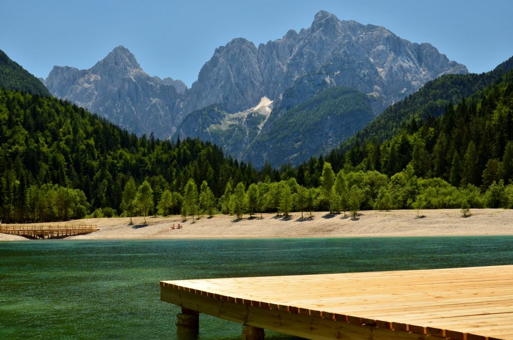 A newly built pier at Lake Jasna in Kranjska Gora, Slovenia