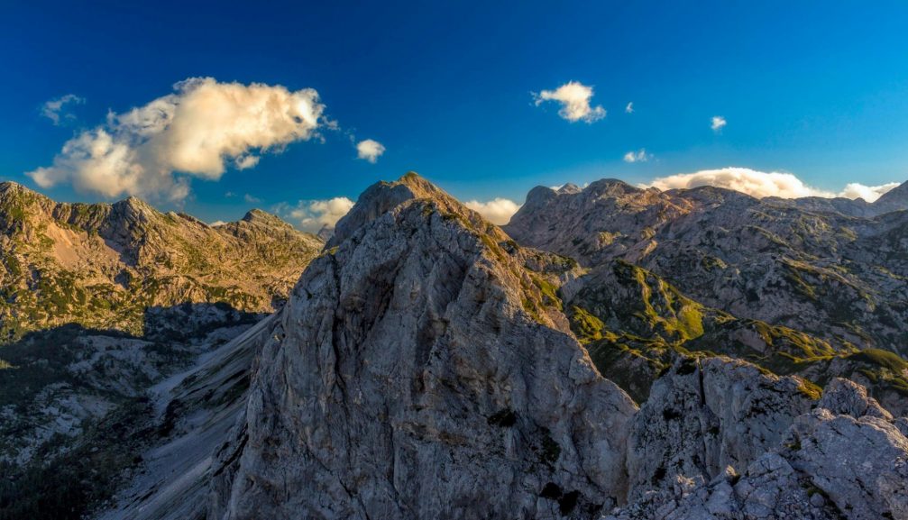 View from Mt Mala Ticarica towards the summit of the Velika Ticarica mountain, Julian Alps, Slovenia