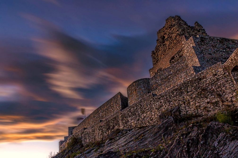 The hilltop Old Castle in Smlednik, Slovenia at sunset