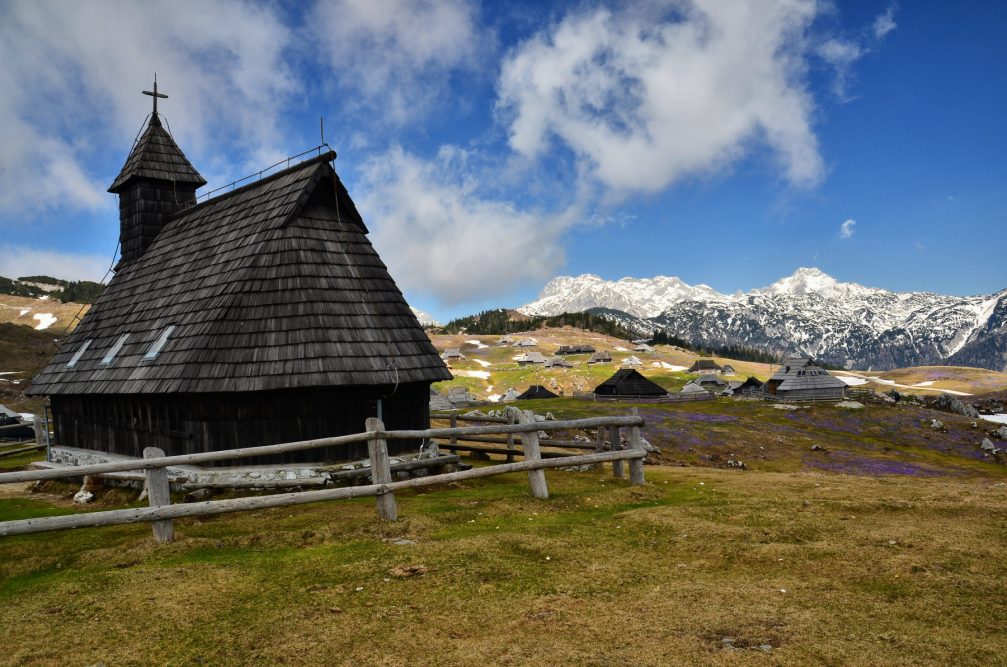 The wooden Church of Our Lady of the Snows on the Velika Planina plateau