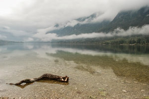 Reflections on a Glass Lake Bohinj, Slovenia