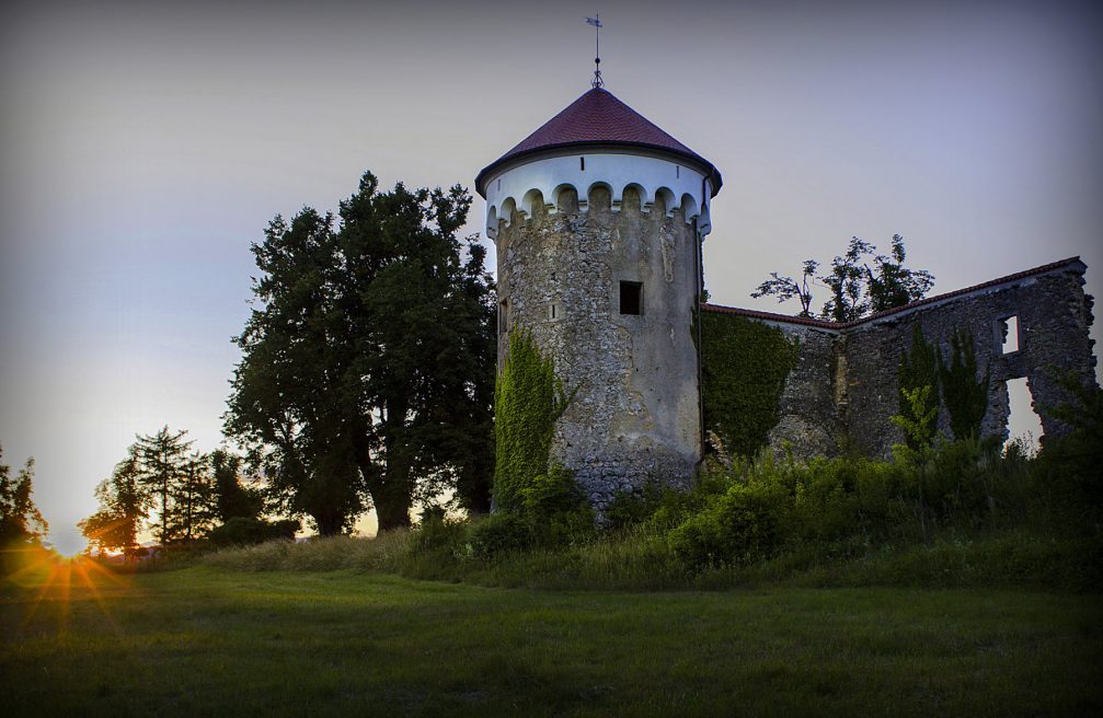 Exterior of the partially ruined Kalec Castle near Zagorje in Slovenia